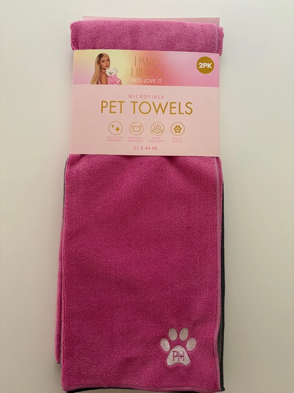 (NEW) Paris Hilton Pink Microfiber Pet Towels - 2 Pack